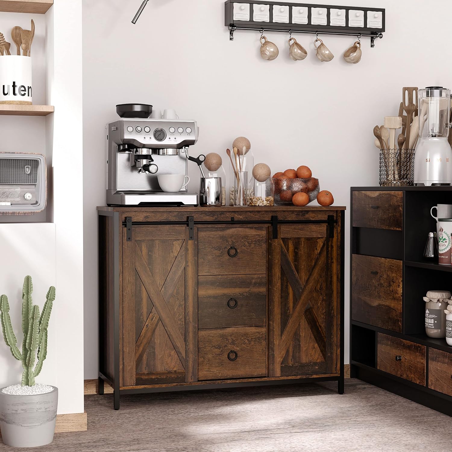 Farmhouse Sideboard Cabinet With Barn‑Door Storage