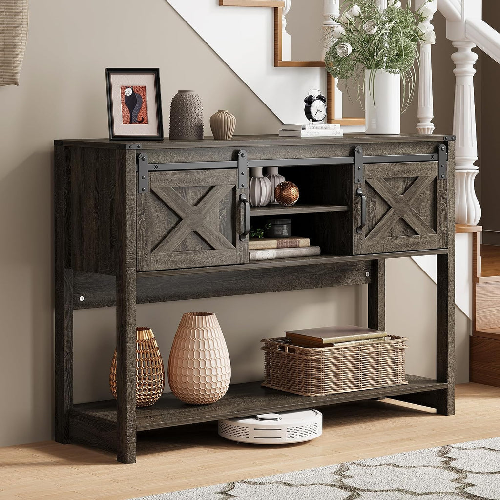 Wood Console Table With Barn Door Storage