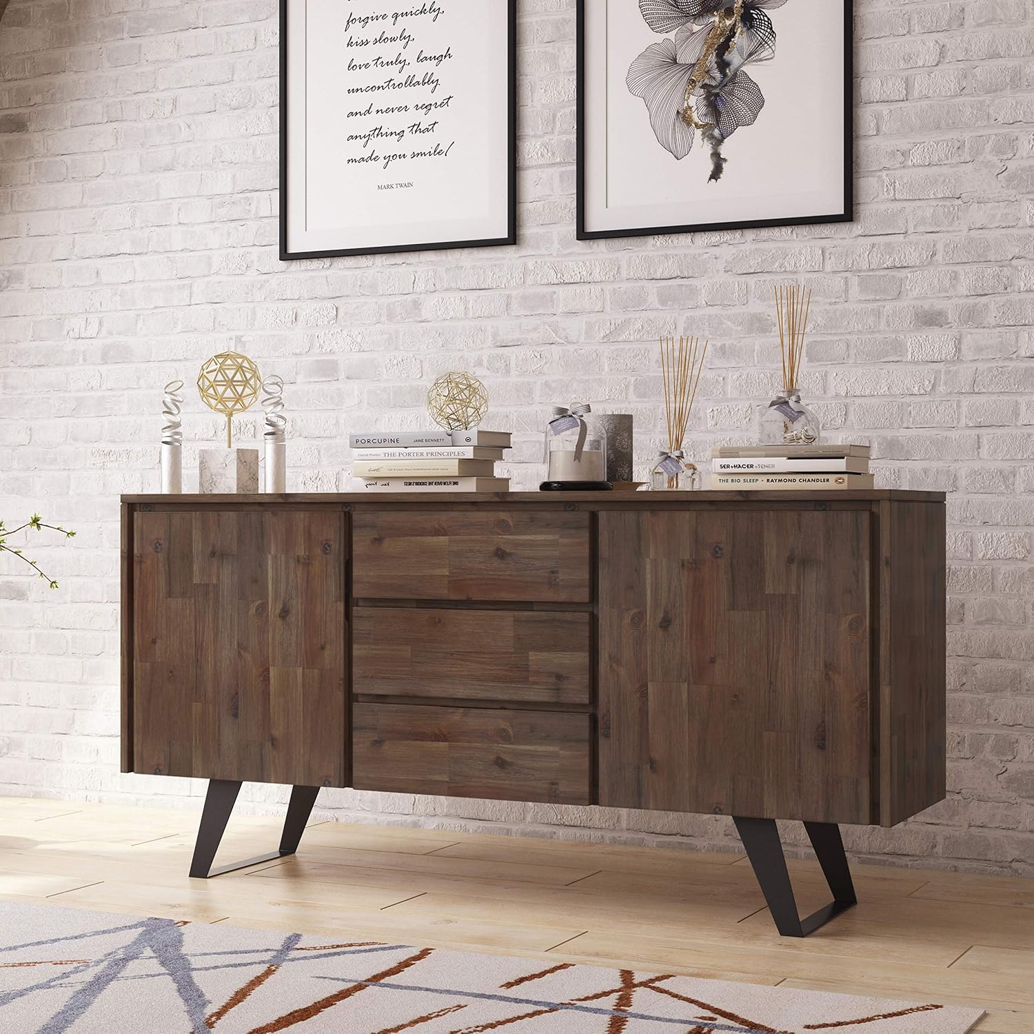 Rustic Wood Industrial Sideboard Cabinet